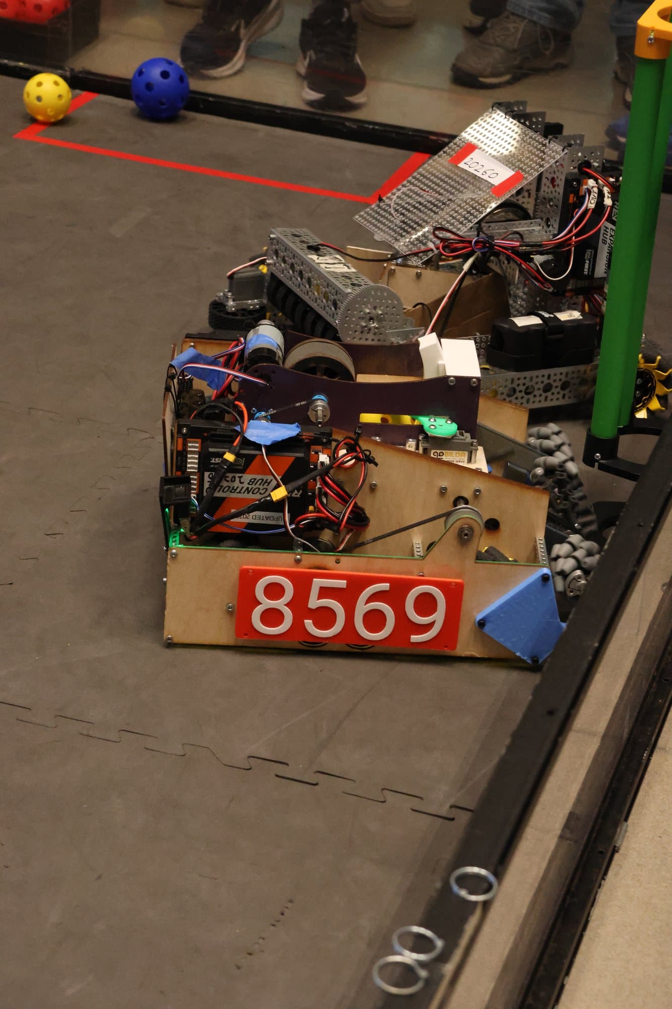 The 8569 robot on the field with a red number plate